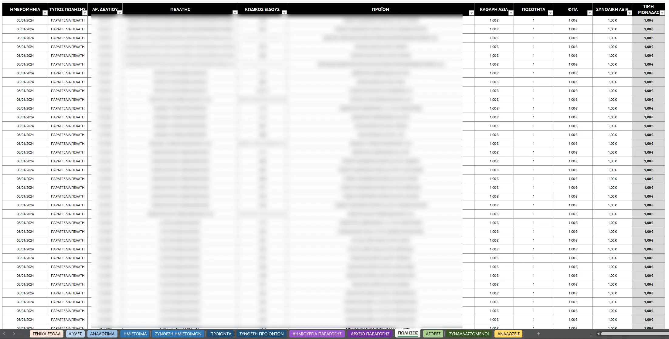 Πωλήσεις - κινήσεις στο Excel
