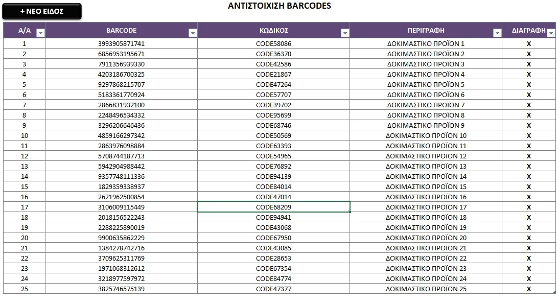 Εφαρμογή Excel για απογραφή αποθήκης με barcodes | Εφαρμογή Excel από το myExcel.gr