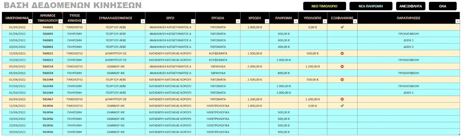 Απλή εφαρμογή Excel για παρακολούθηση υπολοίπων πελατών/προμηθευτών | myExcel.gr Εφαρμογή