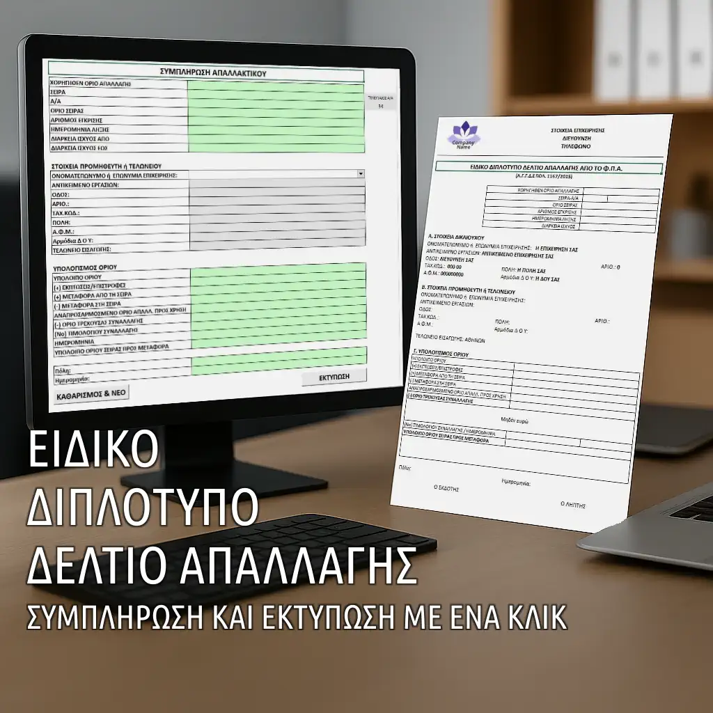 Εφαρμογή Excel για τη συμπλήρωση και εκτύπωση του νέου Ειδικού Διπλότυπου Δελτίου Απαλλαγής | myExcel.gr Εφαρμογή