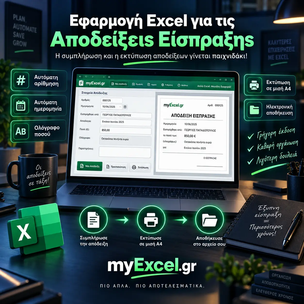 Εφαρμογή Excel για τις Αποδείξεις Είσπραξης | Εφαρμογή Excel από το myExcel.gr