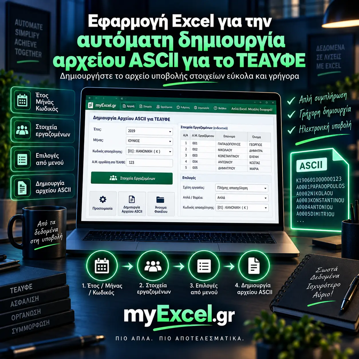 Εφαρμογή Excel για την αυτόματη δημιουργία του αρχείου ascii για το ΤΕΑΥΦΕ | Εφαρμογή Excel από το myExcel.gr